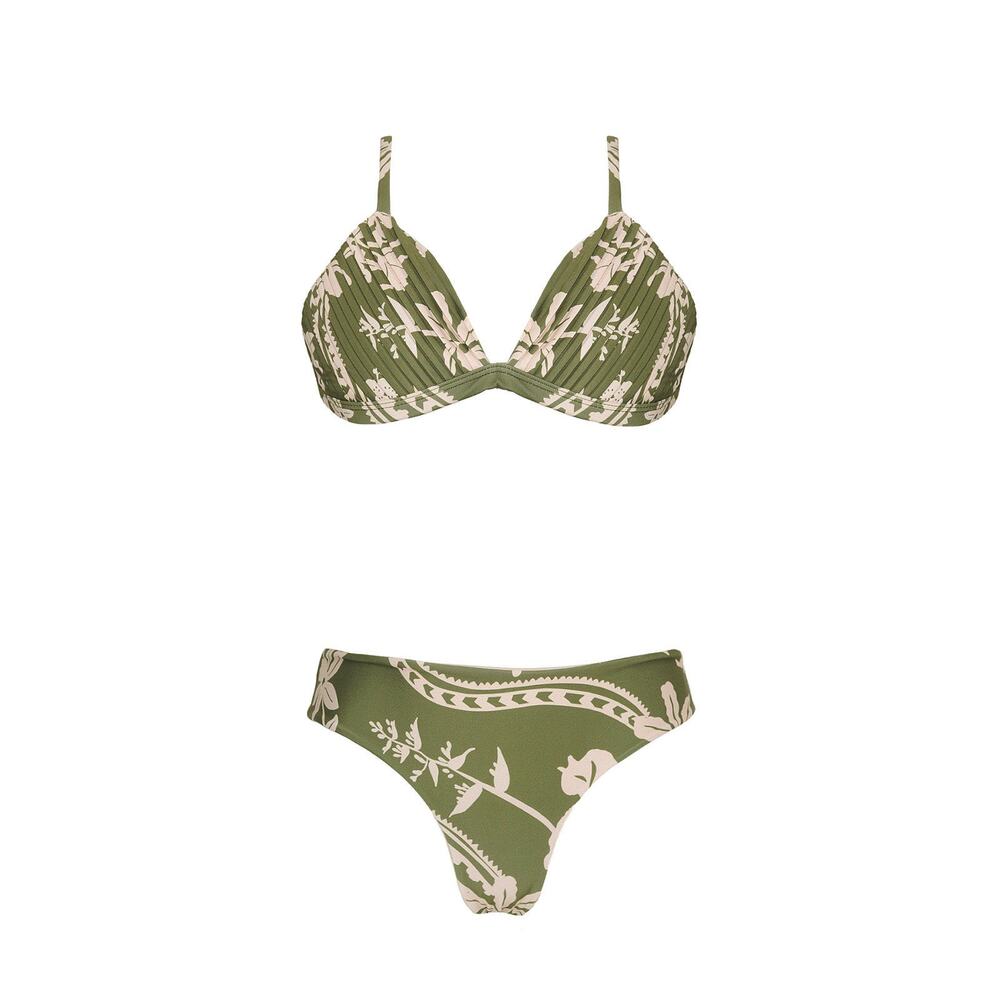 Encantadore Agora-Zahra Triangle Bikini Set - M - Green Floral